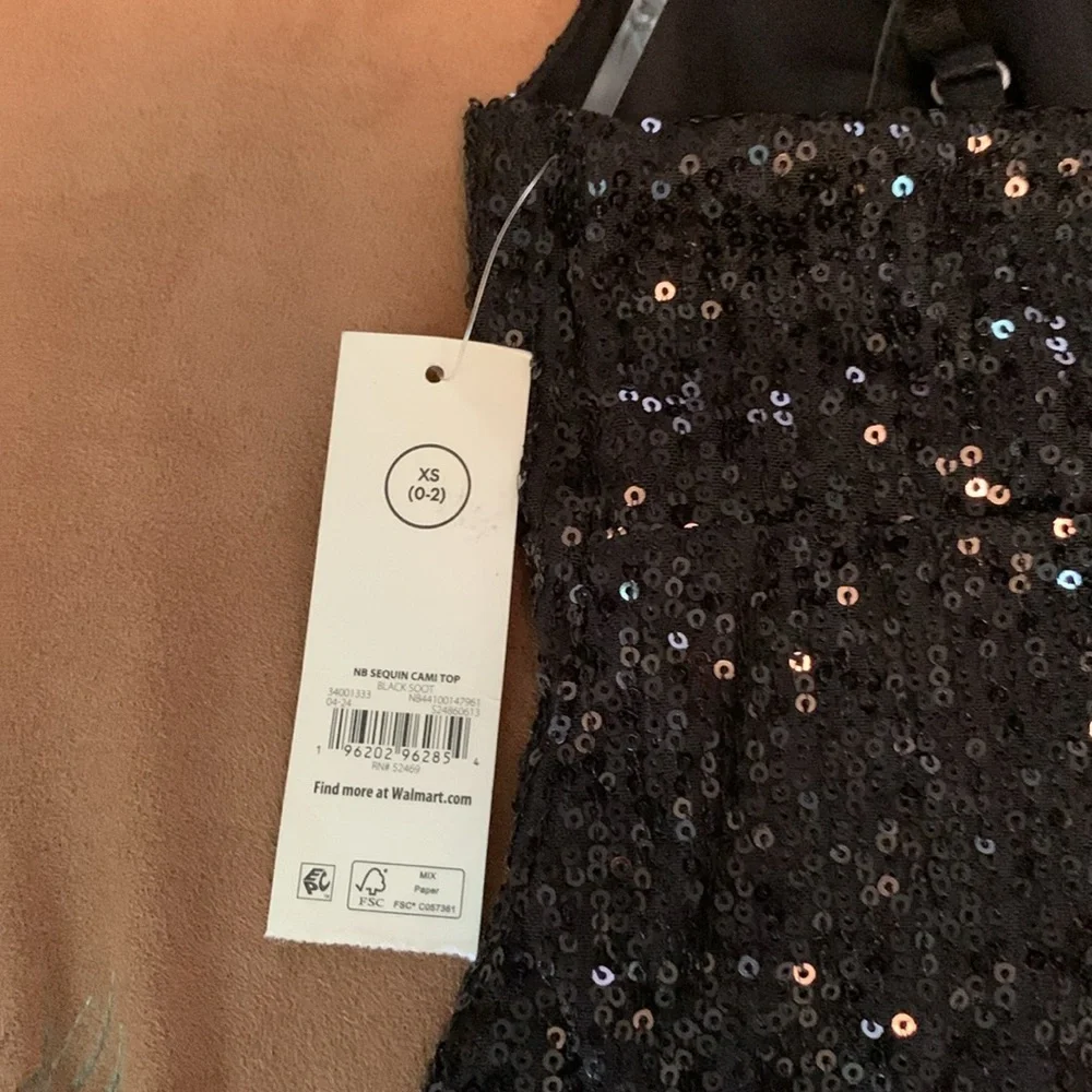 No Boundaries Black Sequin Ruched Camisole/ top Brand new size 0-2. XS Cami top - Picture 3 of 3